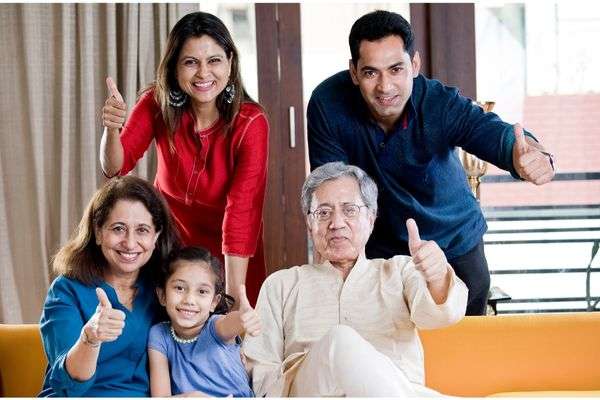 Happy Family with grandparents and kids