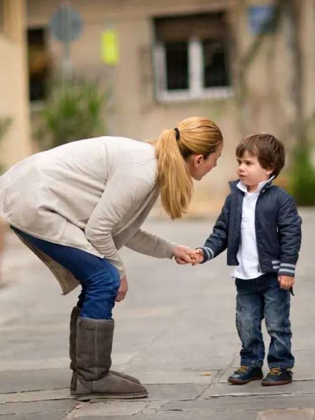 mom talking to her kid